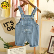 G.duck兒童軟牛仔背帶短褲夏季薄款小童中褲男女童休閑褲寬松寶寶背帶褲 牛仔【笑臉】背帶短褲 90 建議身高80-90