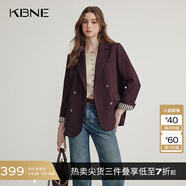 KBNE藏青西裝領(lǐng)短外套女小個子長袖上衣春秋新款氣質(zhì)學(xué)院風(fēng)外衣 棗紅 L