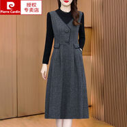 皮爾卡丹（pierre cardin）高端洋氣遮肚顯瘦加厚假兩件連衣裙2025年新款減齡長(zhǎng)袖裙子春秋女 深灰色【女神范氣質(zhì)洋氣時(shí)髦今年流行別致漂亮高級(jí)感女 M (建議90-100斤)
