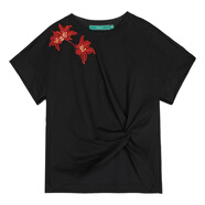 云思木想Ysimo-X摩登國風(fēng)2025夏季刺繡設(shè)計涼感短袖T恤女13504 黑色 M