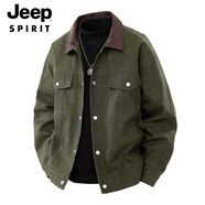 JEEP SPIRIT美式復古做舊夾克男士潮牌單排扣翻領(lǐng)機車(chē)外套寬松百搭休閑上衣服 軍綠色 M