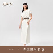 OVV【愛(ài)情而已同款】OVV2022春夏新款女裝緞面堆堆領(lǐng)短袖連衣裙 米白15 M