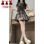 萬(wàn)欣兒純欲風(fēng)甜美JK兩件套裝女學(xué)院風(fēng)穿搭格紋顯瘦甜美連衣短裙搭配開(kāi)衫 格紋藍連衣裙 [韓系夏季學(xué)院風(fēng)穿搭] M 建議91-105斤