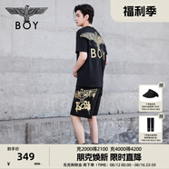 BOY LONDON春夏情侶款短袖燙金老鷹logo羽毛印花T恤N01800 黑色 M