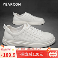 意爾康皮鞋男新款打孔板鞋透氣休閑鞋男士小白鞋 96619W 米白619  41