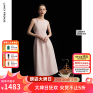朗姿2025夏季新款優(yōu)雅一字領(lǐng)無袖連衣裙女高端法式修身收腰裙子 淡粉色 S