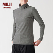 無(wú)印良品 MUJI 女式 彈力羅紋編織 高領(lǐng)長(zhǎng)袖T恤 BBM01A1A 燕麥色條紋 L