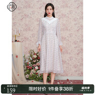 固執(zhí)（OBSTINATE）【特價】春季新款長袖雪紡中長款碎花連衣裙40121LQ07307 豆綠 S 160/80A
