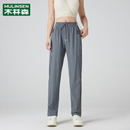 木林森（MULINSEN）冰絲運動(dòng)褲女夏季薄款2025新款大尺碼胖妹妹九分休閑直筒褲子 直筒冷灰 M