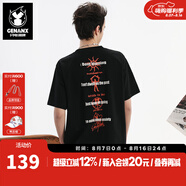 GENANX潮牌男裝t恤男簡約印花寬松圓領(lǐng)透氣涼感防曬秒干吸汗繡花情侶T恤 黑色 M 【建議】參考尺碼助手或客服