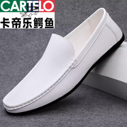 卡帝樂(lè)鱷魚（CARTELO）男鞋2025夏季新款鏤空洞洞網(wǎng)眼皮鞋軟底商務(wù)休閑鞋透氣白色豆豆鞋 1803白色【四季款】 39 【標(biāo)準(zhǔn)皮鞋碼】
