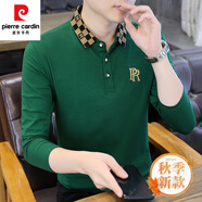 皮爾卡丹（pierre cardin）長袖T恤男春秋季翻領(lǐng)Polo衫休閑運動體恤有領(lǐng)修身打底衫秋衣商務(wù) 118綠色 M (約85~105斤可穿)