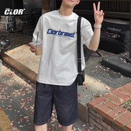 CLORT恤男士夏季純棉休閑打底衫潮流透氣薄款寬松上衣女C007白色XL