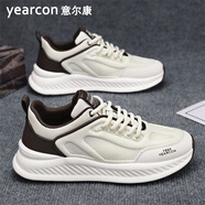 意爾康男鞋夏季透氣薄款網(wǎng)面休閑運動(dòng)鞋男士老爹鞋子2025新款增高板鞋男 米白深棕[鏤空透氣] 39