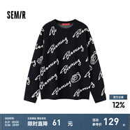 森馬不二馬聯(lián)名毛衣女oversize圖案打底衫春圓領(lǐng)字母衣服個(gè)性小眾 黑白色調(diào)00391 165/88A/L