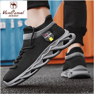 西域駱駝男鞋夏季透氣網(wǎng)面飛織休閑襪子運動(dòng)鞋軟底減震跑步潮流百搭老爹鞋 黑灰_(駱駝官方品牌官網(wǎng)旗艦網(wǎng)狀網(wǎng)格薄款鏤空輕便) 39 碼-[適合春季夏天秋款冬天名牌品牌穿的鞋子]