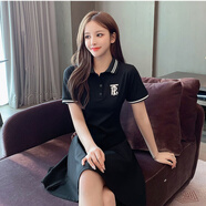 夏雨瑤夏季連衣裙女2025新款polo領(lǐng)運(yùn)動(dòng)收腰顯瘦A字裙休閑減齡小黑短裙a 黑色 XL 建議【120-135】