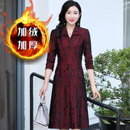 啄木鳥(niǎo)加厚女裝2025秋冬新款母親風(fēng)格過(guò)膝修身底裙覆蓋肌膚輕奢連衣裙女 玫瑰花【冬季加絨】 M _【建議100斤內】