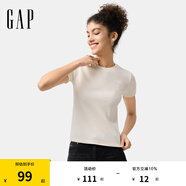 Gap女裝2025春季新款刺繡logo羅紋彈力短袖T恤簡(jiǎn)約常規(guī)上衣761951 米白色 S (160/80A) 亞洲尺碼