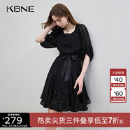 KBNE連衣裙女黑色法式波點(diǎn)綁帶2025夏季新款百搭顯瘦收腰裙子女 黑底圓點(diǎn) S