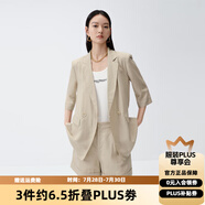艾諾絲雅詩商場同款夏季新品薄款通勤百搭七分袖墊肩小西裝20511347 明茶色 XL