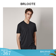 巴魯特（Brloote）輕奢男裝桑蠶絲T恤男短袖V領(lǐng)時(shí)尚休閑體恤衫 黑色 165/88A