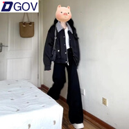 DGOV美式復(fù)古拼接格子外套女秋春季2025新款設(shè)計感寬松加厚夾克棒球服 黑色zt M 【95-110斤】