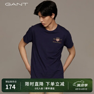 GANT【100%棉】甘特男女情侶款休閑學(xué)院純色圓領(lǐng)寬松重磅短袖T恤 433夜藍(lán)色 2XL