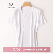 帕什 短袖女25夏季新款T恤V領(lǐng)上衣14色可選100%絲光棉打底 NF-V 白色V領(lǐng) XL