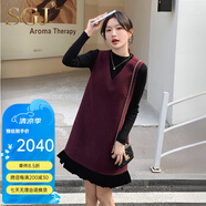 SGJ品牌連衣裙女2025春季新款時(shí)尚背心裙針織衫上衣兩件套裙 酒紅色 M (95斤-105斤)