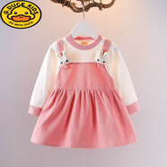 G.DUCKKIDS童裝 女童連衣裙春秋長(cháng)袖衣服一歲寶寶嬰兒童秋款公主裙兒童裙子 粉紅 兔子賽跑 90 cm-L建議1歲左右身高78cm下