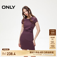 ONLY2025春季新款金屬裝飾收腰捏褶短裙T恤裙連衣裙女|125161021 E10深絢棕色 M