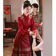 緲雨馬面裙敬酒服新娘新中式漢服國(guó)風(fēng)紅色訂婚禮服結(jié)婚回門(mén)出閣春 鳳翔九天套裝+送瓔珞項(xiàng)鏈 L （120-150斤