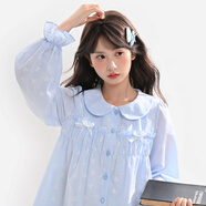 森女部落學(xué)院風(fēng)高腰A字半身裙女2025新款秋季蕾絲拼接設計感長(cháng)裙 藍色襯衫 單件 L