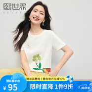 熙世界sllsky純棉印花短袖T恤女2025新款夏季寬松顯瘦圓領(lǐng)設(shè)計(jì)感上衣 流沙白 L