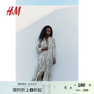 H&M女裝花卉連衣裙秋季通勤透氣印花長袖燈籠袖長裙連身裙1239045 奶油色/黑色花卉 建議拍小一碼 L 170/104