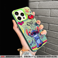 慕多適用蘋果16手機殼涂鴉史迪奇iphone15ProMax新款感14plus女13保護套12可愛XSMAX好看X/XR8plus7P 墨綠色涂鴉史迪奇【彩銀CY1566】 iPhone 16
