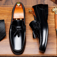 川左川右（CuzooCuyoo）樂(lè )福鞋男2026年新款英倫一腳蹬真皮豆豆鞋高端頭層牛皮流蘇樂(lè )福鞋 黑色 37