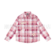 FDR旗艦店 涂鴉趣味條紋長(cháng)袖襯衫男女美式運動(dòng)情侶裝襯衣寬松上衣 粉色代購 M