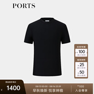 PORTS寶姿男裝2025春夏新品圓領速干舒適彈力商務休閑短袖T恤 黑色 L