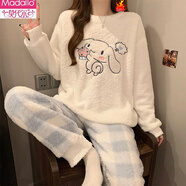 莫代爾半邊絨睡衣女秋冬款加絨長袖感條紋套裝珊瑚絨冬天簡約家居服 MKE-199 M 【75-100斤】 【贈+，免費試穿