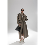 PIAOIN金屬鉚釘設計優(yōu)雅氣質(zhì)風(fēng)衣女寬松中長(cháng)款風(fēng)衣外套氣場(chǎng)感25春秋新款 灰色 M 衣長(cháng)123cm