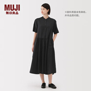無印良品（MUJI）女式 漢麻 棉 短袖連衣裙 女裝裙子25年夏季寬松透氣長裙BC2MJC5S 黑色 S （155/80A）
