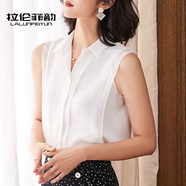 拉倫菲韻高端品牌白色無袖襯衫女2025夏季新款氣質(zhì)通勤背心漏肩雪紡衫上衣 白色 S 【80-96斤】