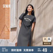 森馬連衣裙女復古休閑中長(cháng)裙春夏心機字母開(kāi)叉T恤裙101324114026