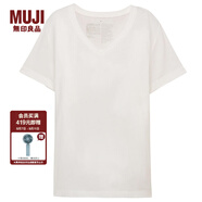 無印良品 MUJI 女式 棉V領(lǐng)短袖T恤 白色 XS