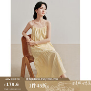 茵曼（INMAN）100%純棉可調(diào)節(jié)吊帶連衣裙2025夏季女裝新品系帶收腰顯瘦A字長裙 花蕊黃 L