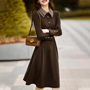 楚馨2025春秋冬季新款女裝時(shí)尚氣質(zhì)修身收腰女士小個(gè)子裙子長(cháng)袖連衣裙 咖色 3XL