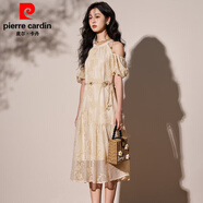皮爾卡丹（pierre cardin）2025夏季法式民族風(fēng)甜美露肩連衣裙女度假仙女中長(cháng)裙今年流行海邊 杏色（有內襯） L 106-120斤