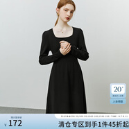 FANSILANEN范思藍(lán)恩法式方領(lǐng)針織連衣裙女秋冬長(zhǎng)袖內(nèi)搭毛衣裙中長(zhǎng)款 黑色 S